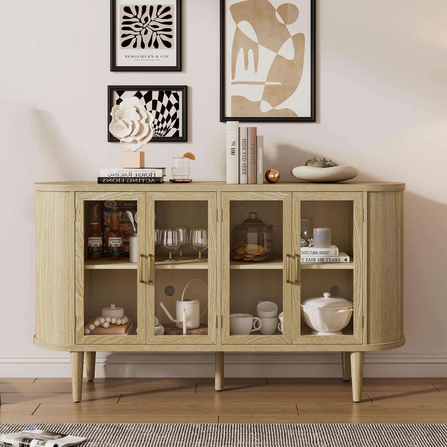 Bryn Fluted Glass Door Sideboard, Natural