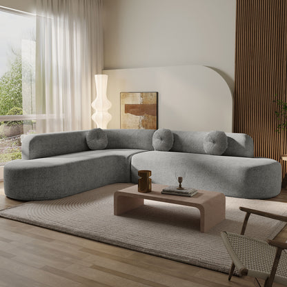 122” Modern Curved 4-Seat Sectional With Accent Pillows, Gray
