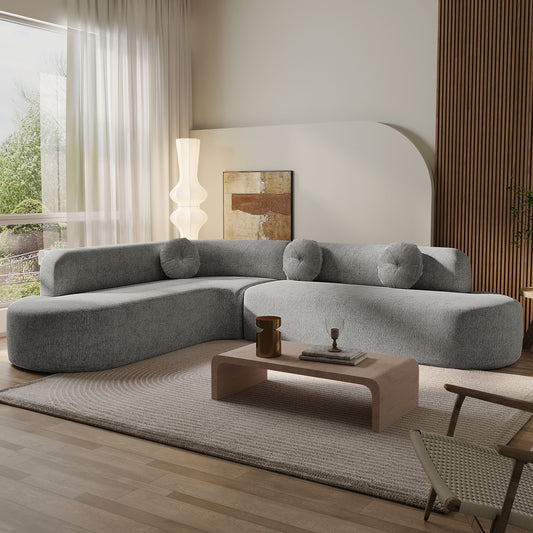 122” Modern Curved 4-Seat Sectional With Accent Pillows, Gray