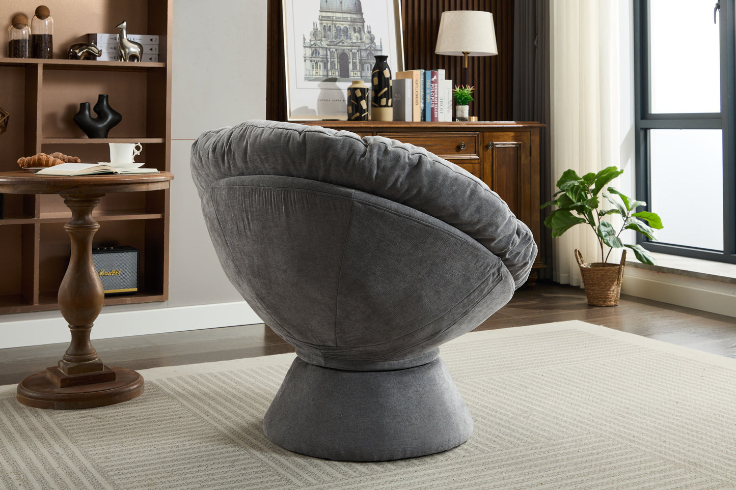 Oversized Papasan Swivel Accent Chair, Grey