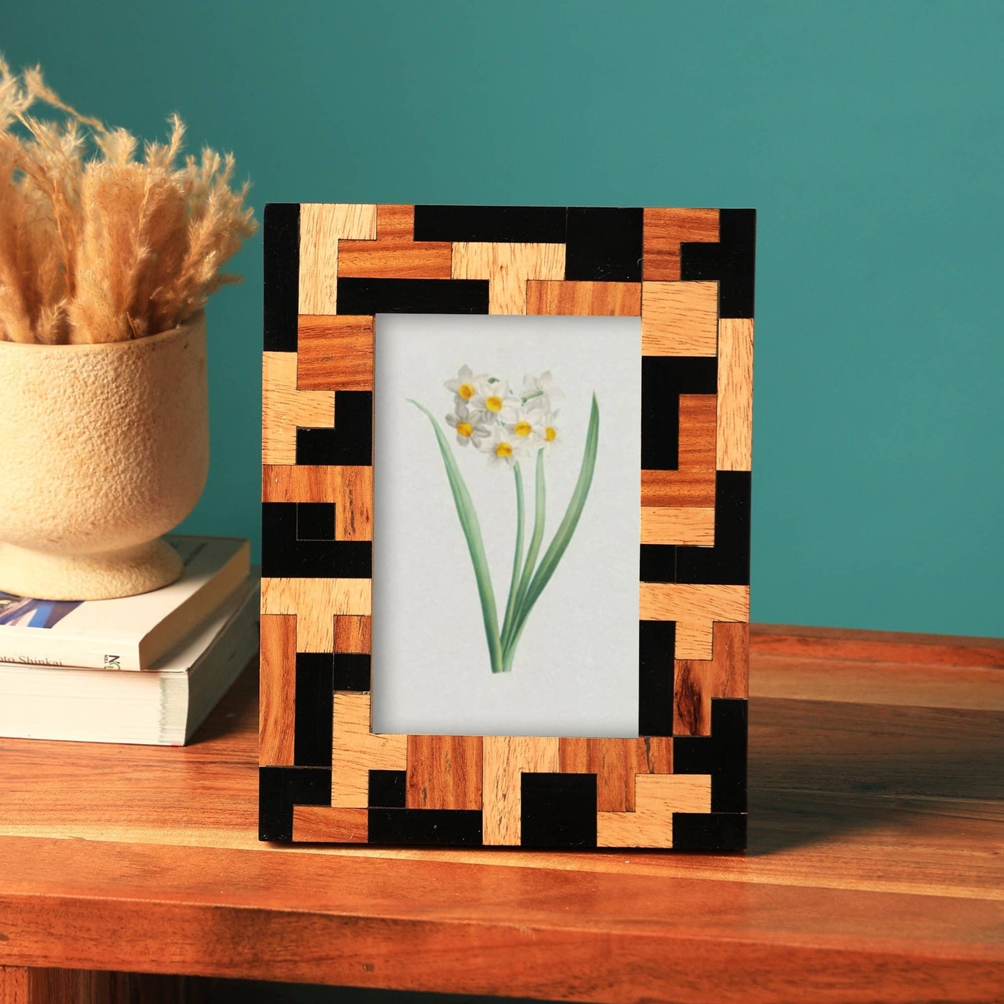 Geometric Wood Inlay Photo Frame - 4x6