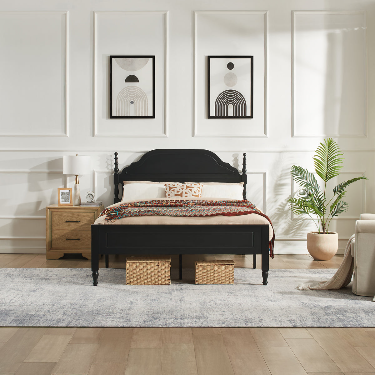 Camden Curved Wood Queen Bed, Black