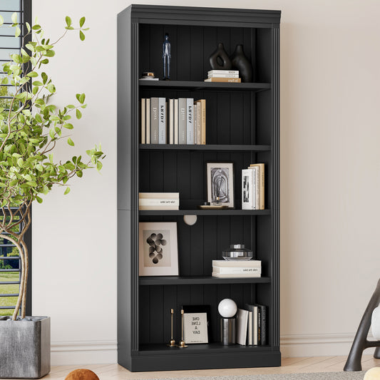 Lennon 83" Wood Bookcase with LED Lighting - Black