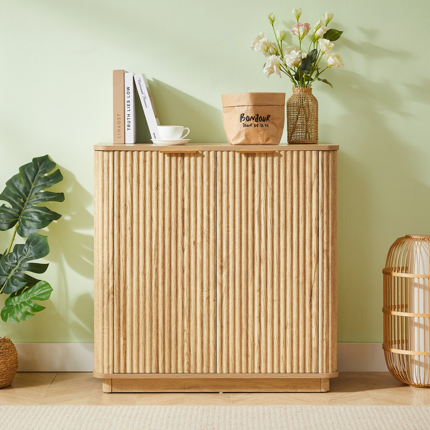 Avery Fluted Storage Cabinet, Oak