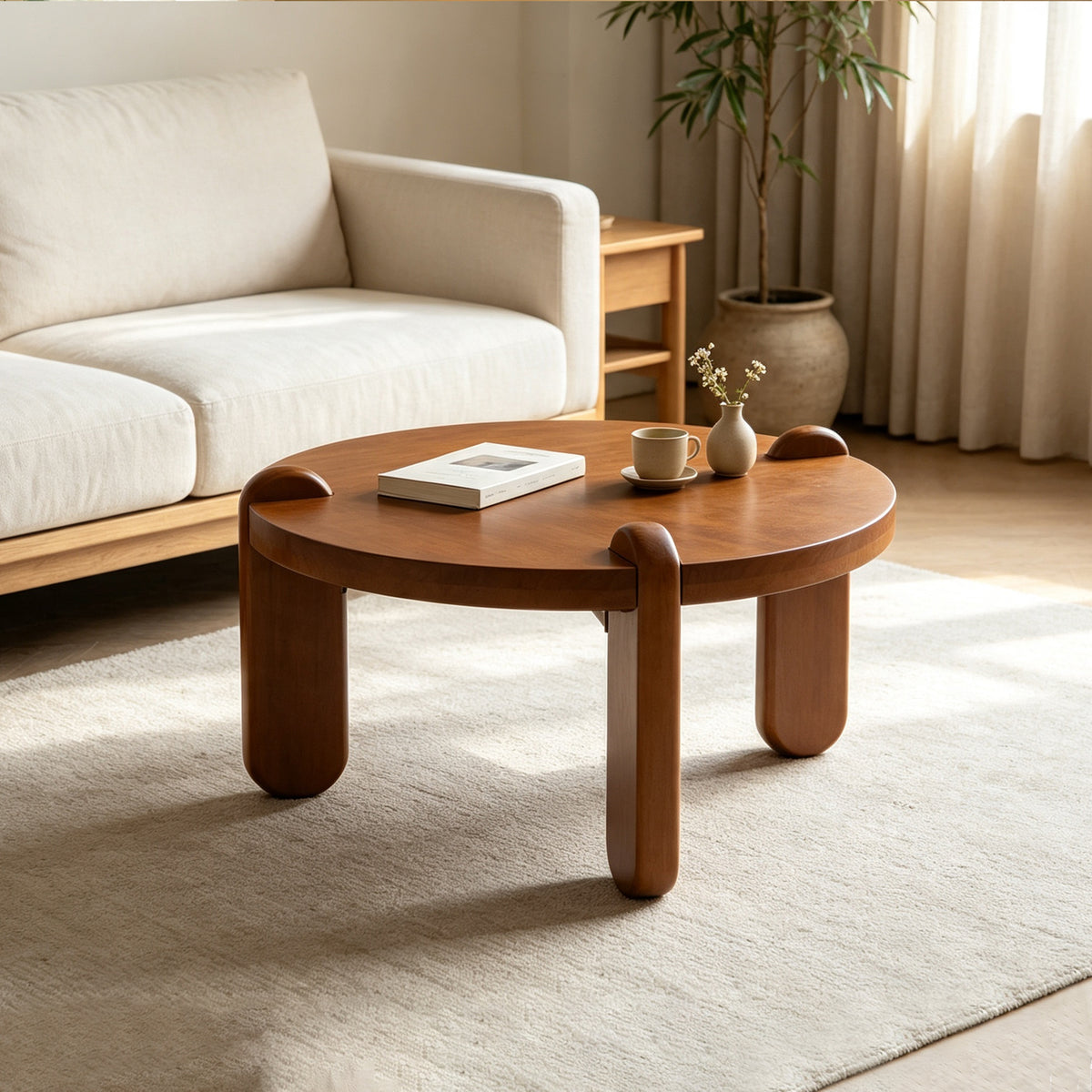 Marlow Round Wood Coffee Table, Walnut