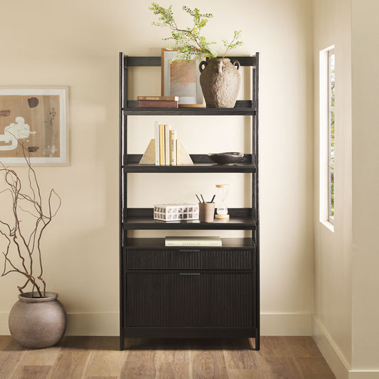 Transitional Wide Bookshelf, Black