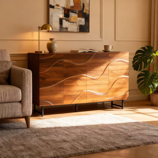 Alden Wave Relief Walnut Sideboard