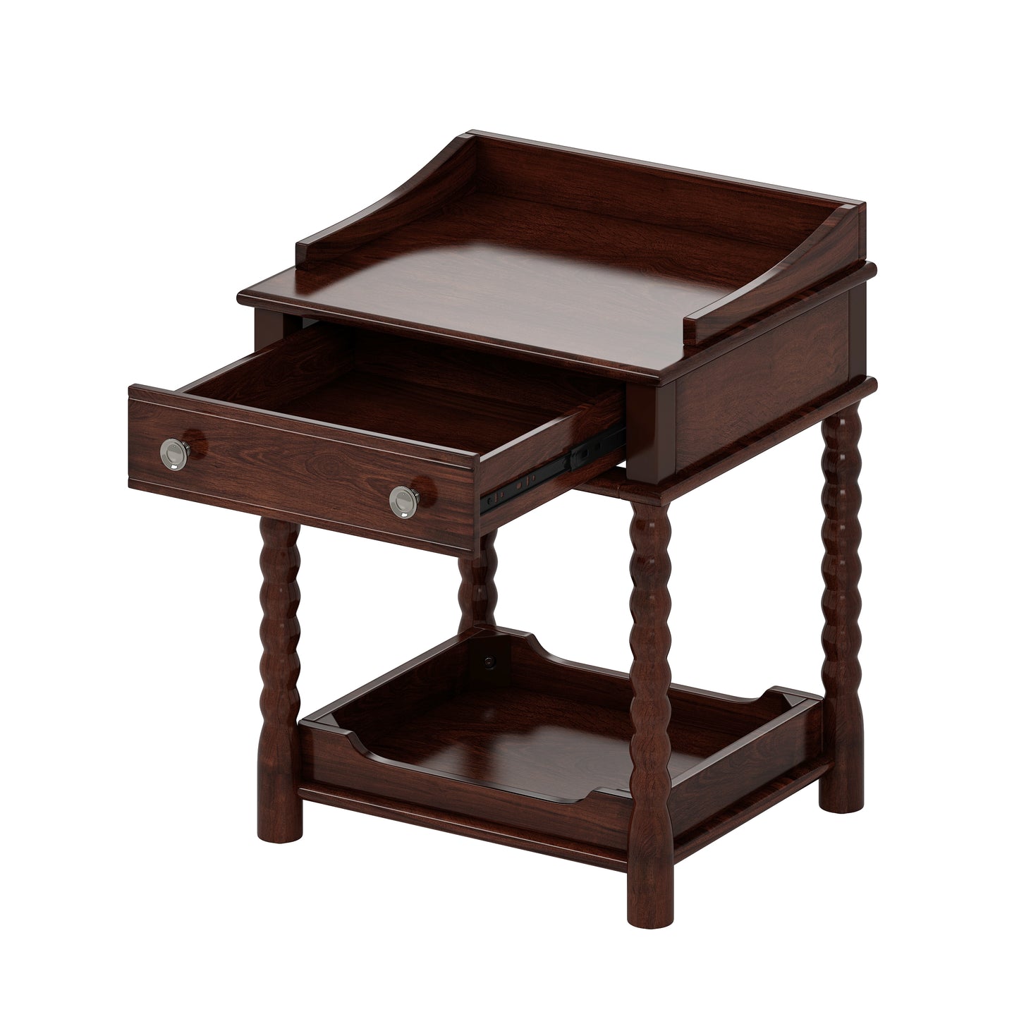 Cali Turned-Leg Nightstand, Walnut Finish