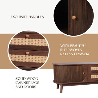 Milo Fluted Rattan Media Credenza, Walnut Brown