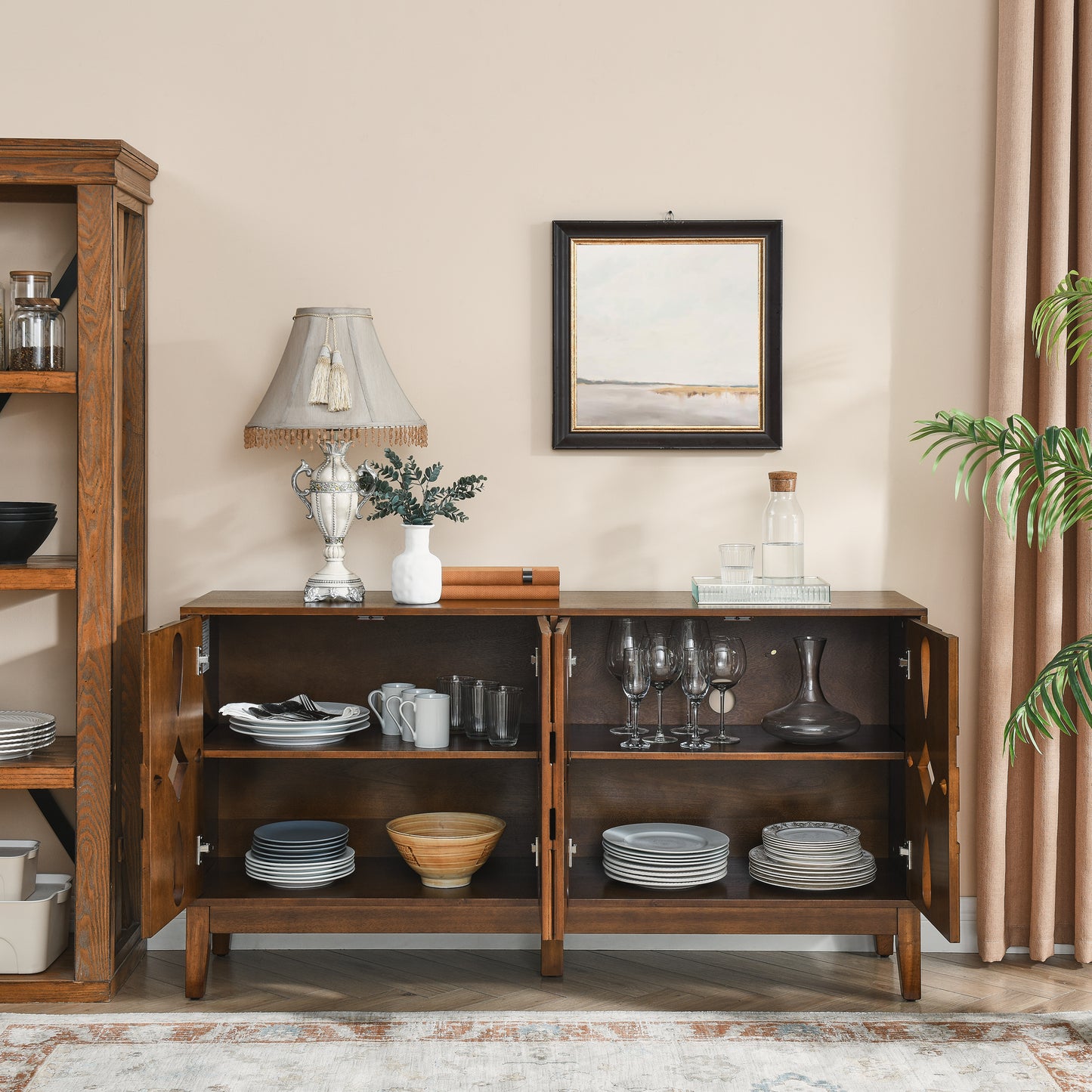 Aven Carved Walnut Sideboard Cabinet