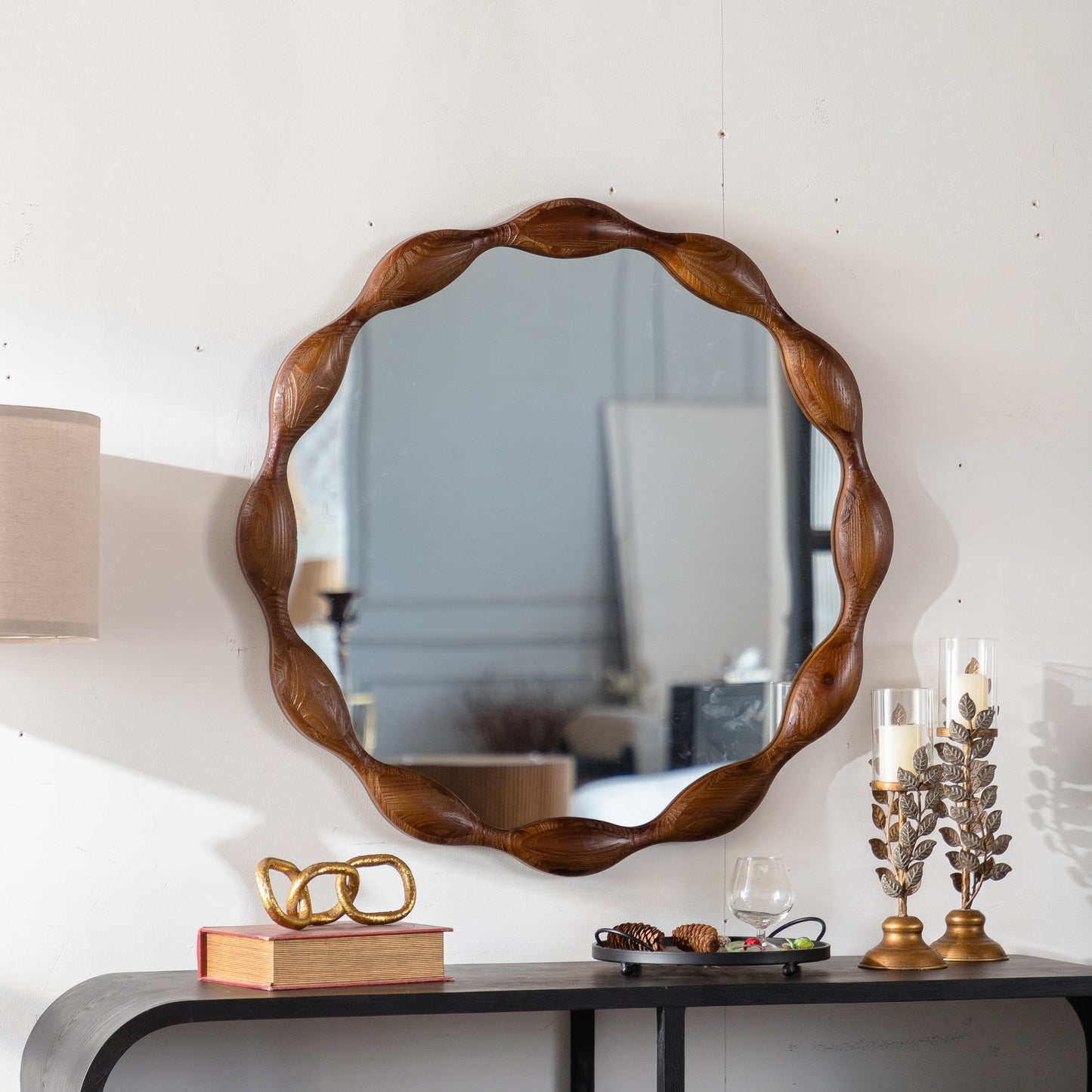 Maison Sculpted Walnut Wall Mirror