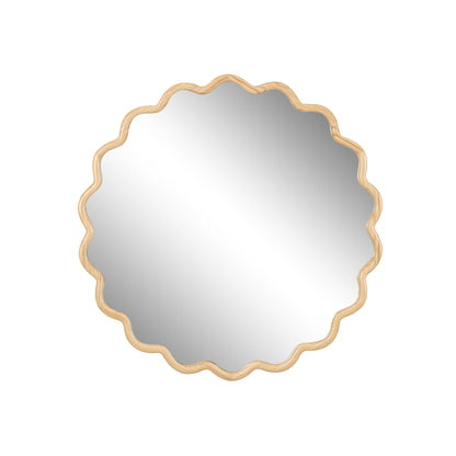 Solid Wood Wavy Round Mirror – 42” Natural Finish