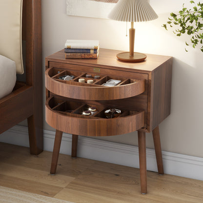 Ember Mid-Century Rattan Nightstand, Walnut