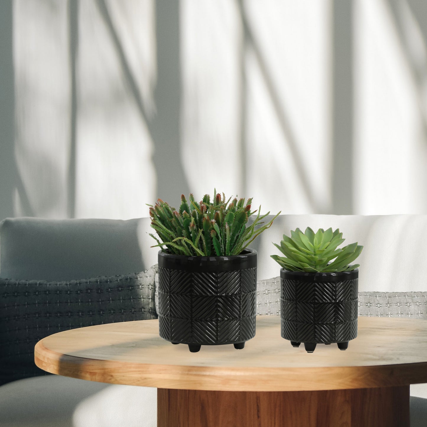 Geo Black Planter Pots, Set of 2