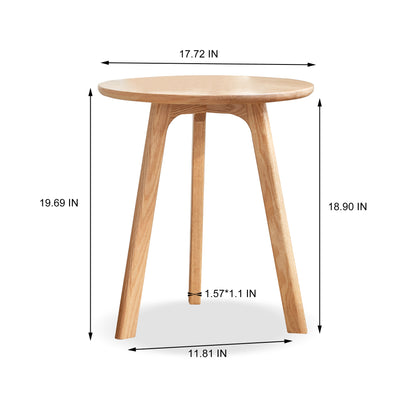 Round Solid Oak Side Table, Natural Finish