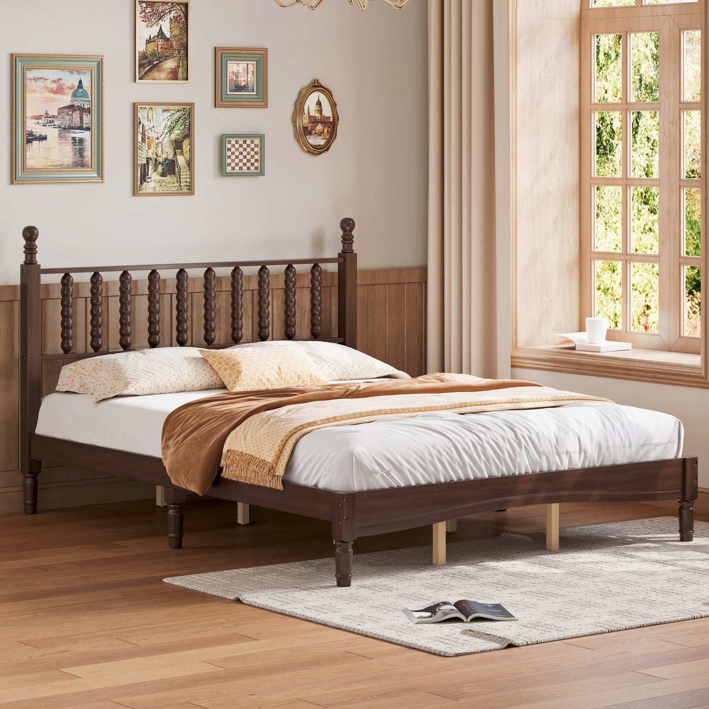 Briar Turned-Spindle Platform Queen Bed, Walnut
