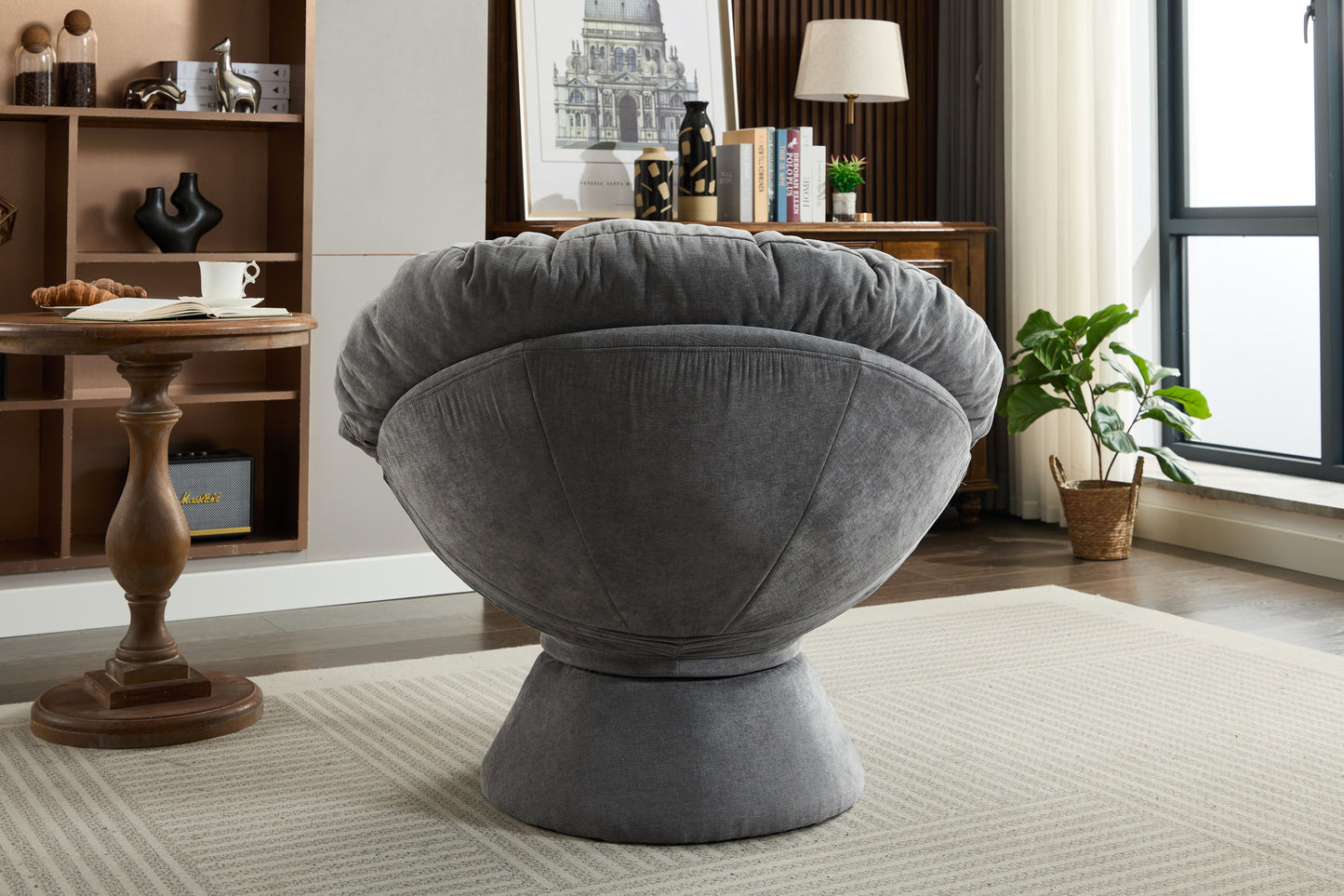 Oversized Papasan Swivel Accent Chair, Grey