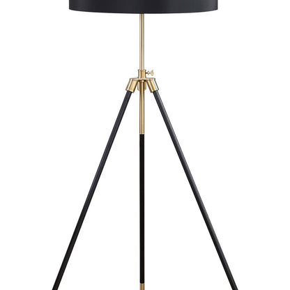 Arden Black and Gold Tripod Floor Lamp with Black Drum Shade
