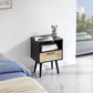 Rattan End table with Power Outlet  & USB Ports, Black