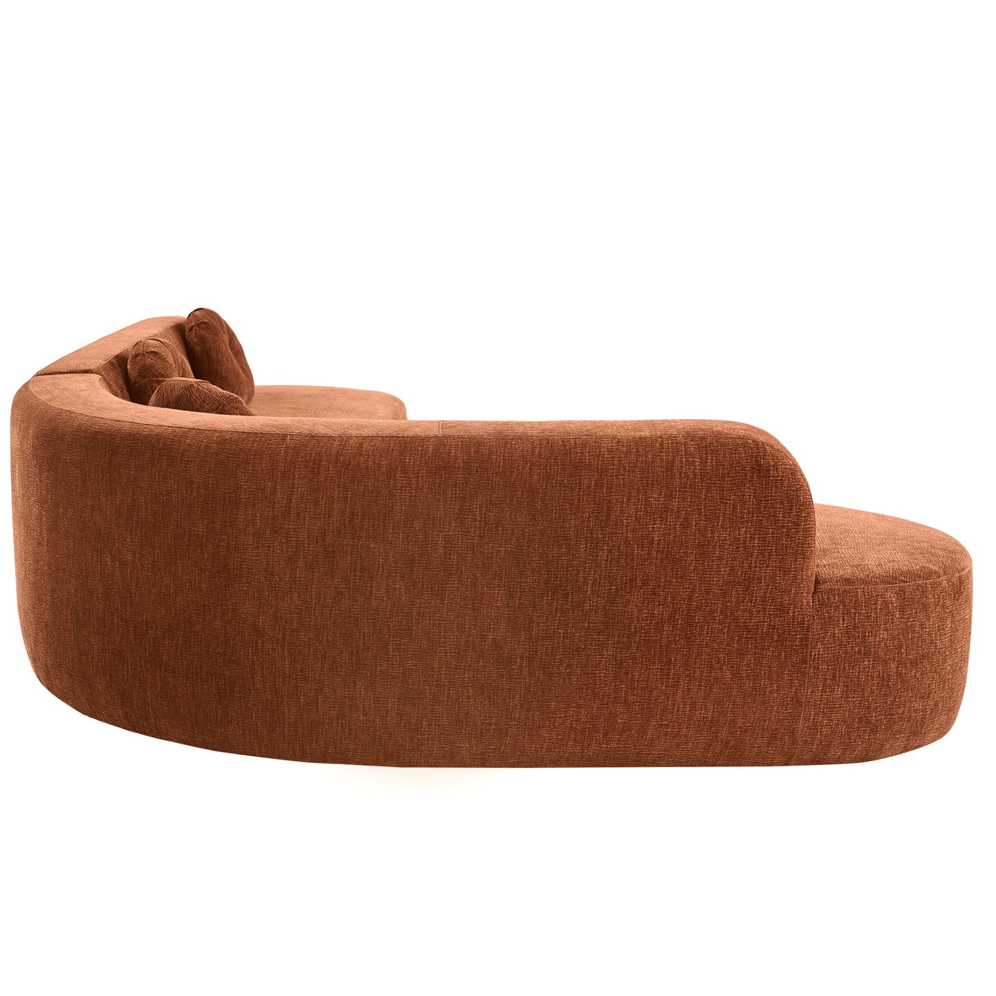 122” Modern Curved 4-Seat Sectional With Accent Pillows, Burnt Orange