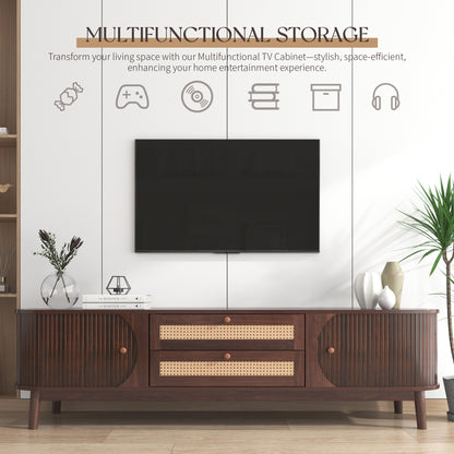 Milo Fluted Rattan Media Credenza, Walnut Brown