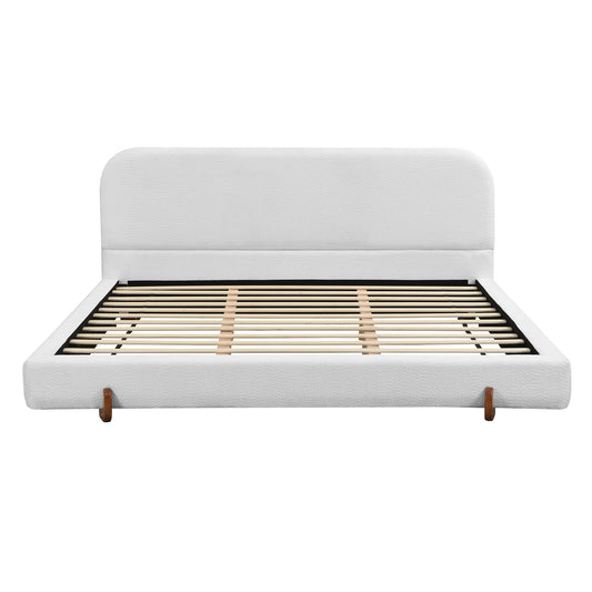 Luna Velvet Platform King Bed, Soft White