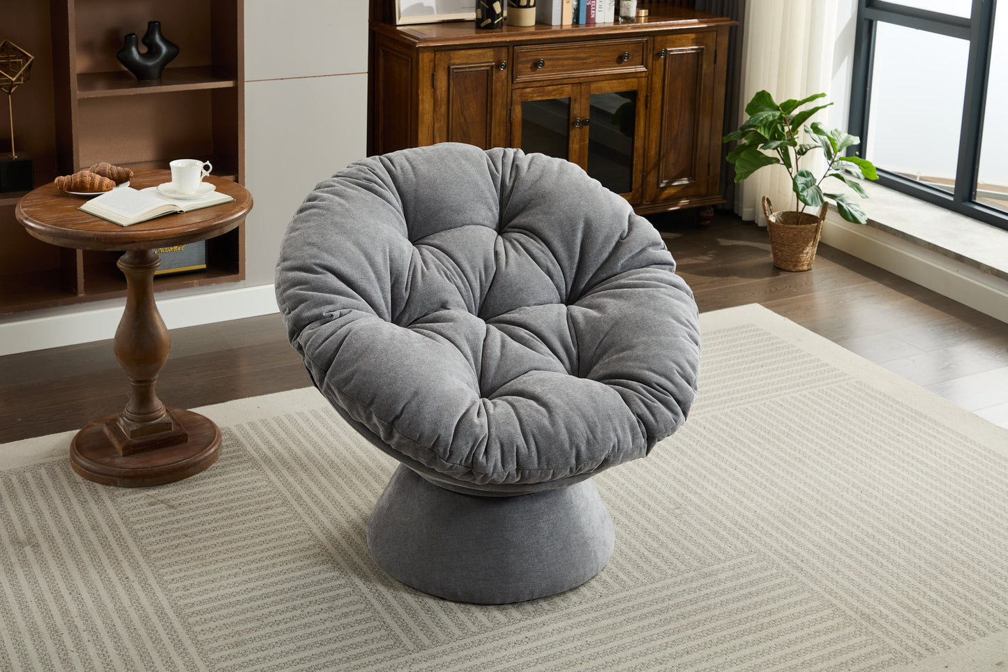 Oversized Papasan Swivel Accent Chair, Grey