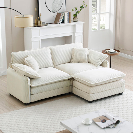 Berk Corduroy Sofa With Ottoman, Beige