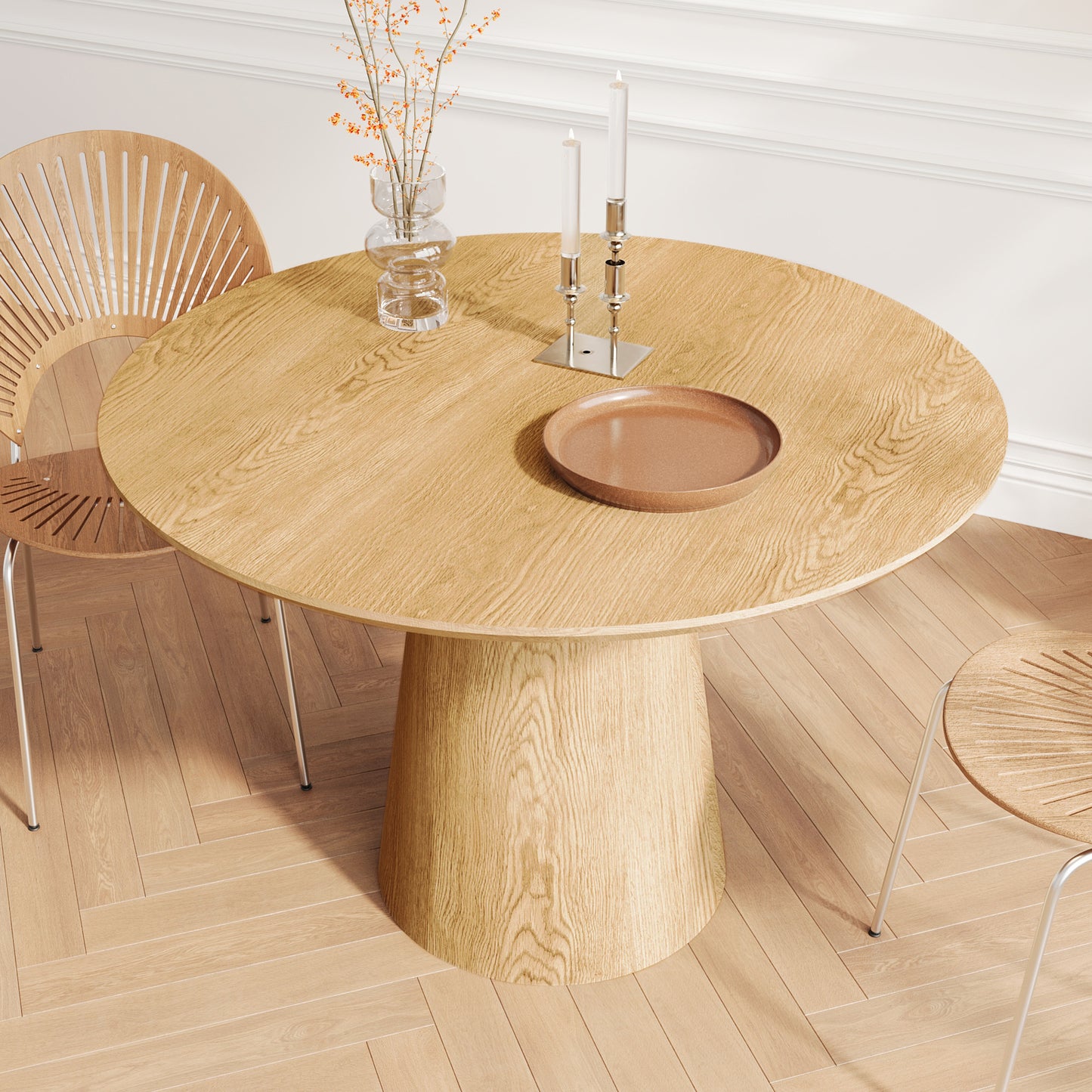 Linden Round Pedestal Dining Table, Oak