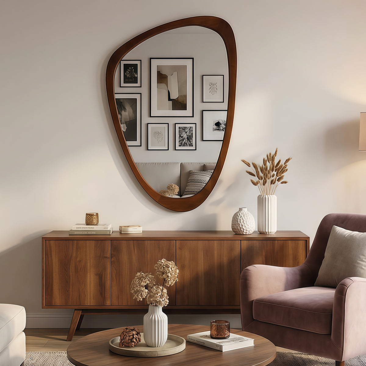 Auden Organic-Shaped Wood Wall Mirror, Dark Walnut