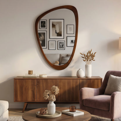 Auden Organic-Shaped Wood Wall Mirror, Dark Walnut