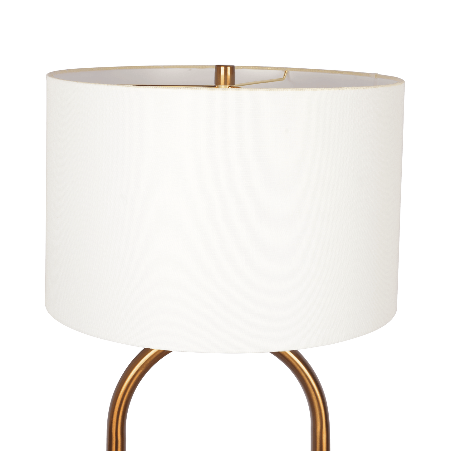 Vivid Brass Floor Lamp with Ring Base and White Drum Shade