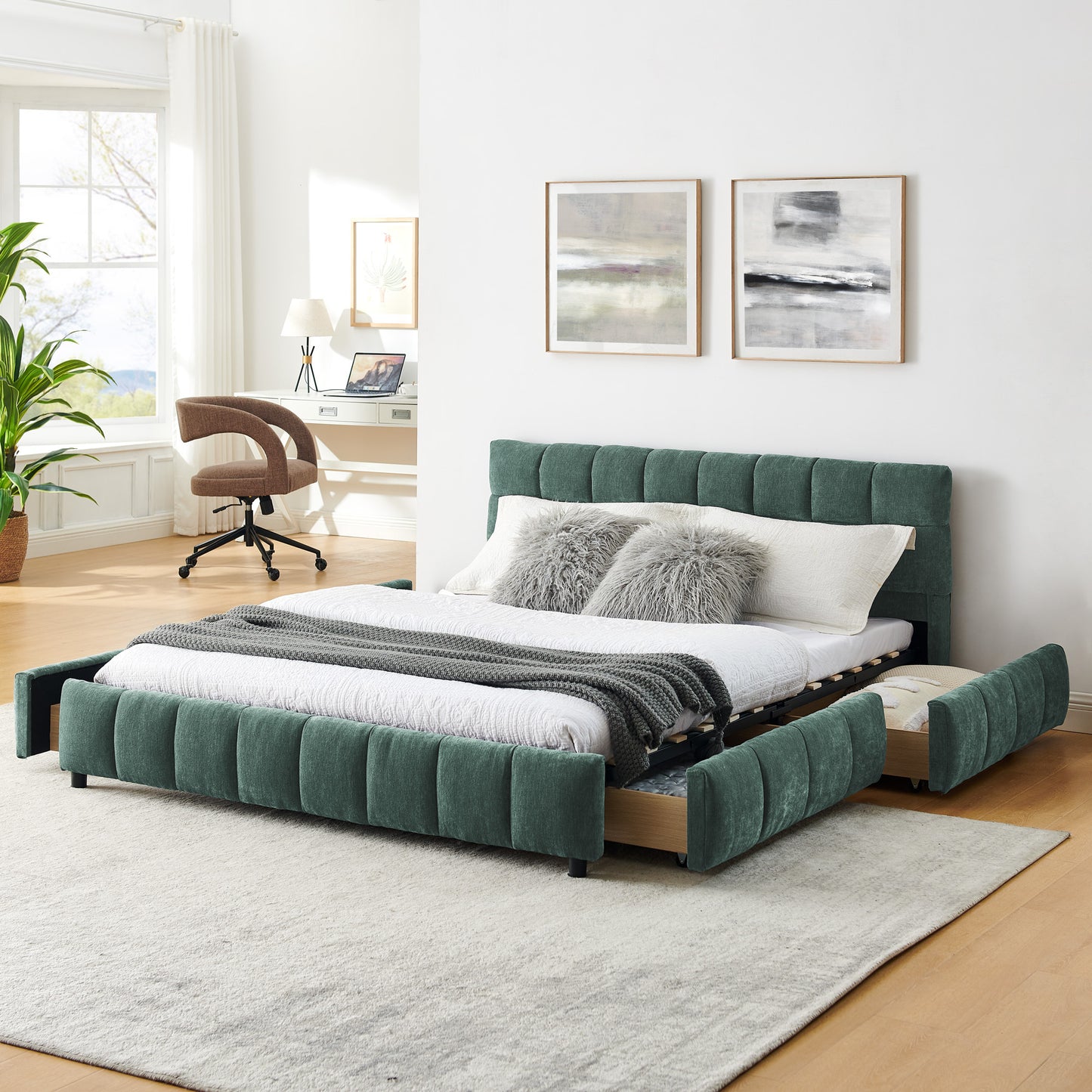 Aria Upholstered Storage Platform Queen Bed, Dark Teal