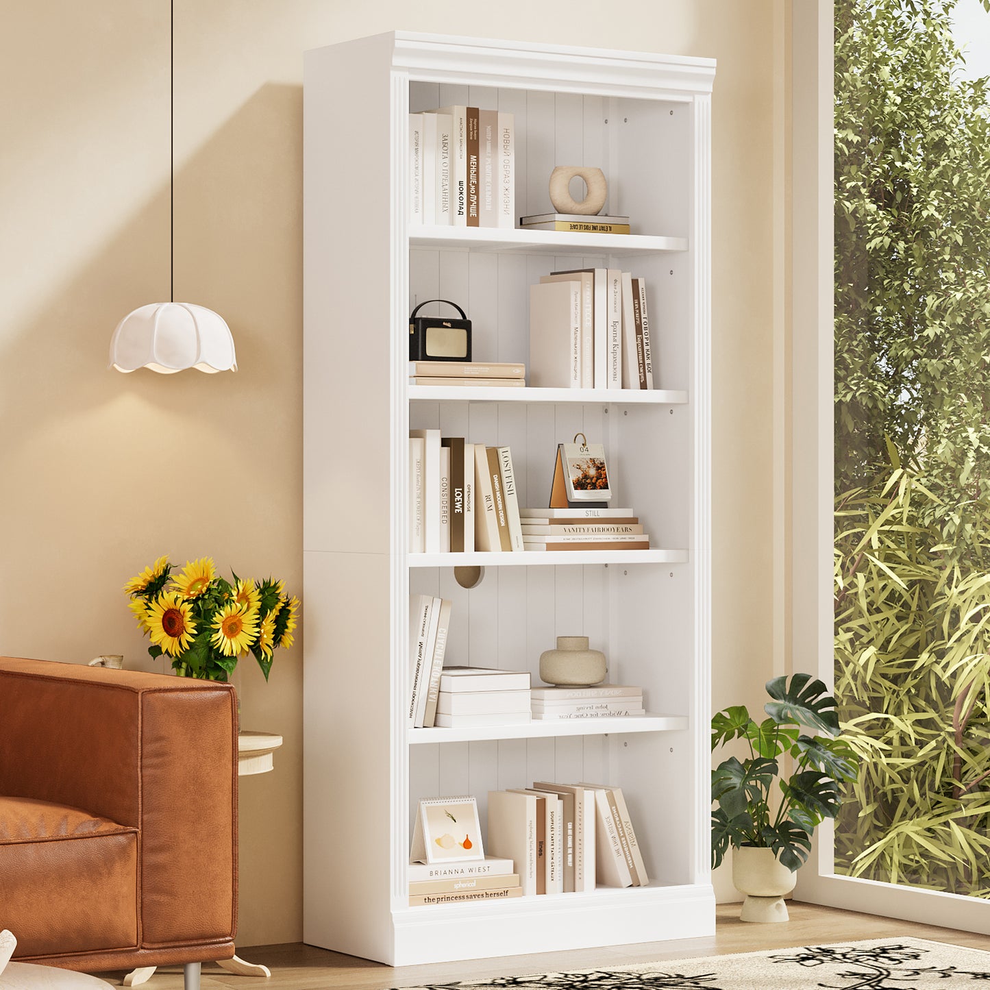 Lennon 83" Wood Bookcase with LED Lighting - White