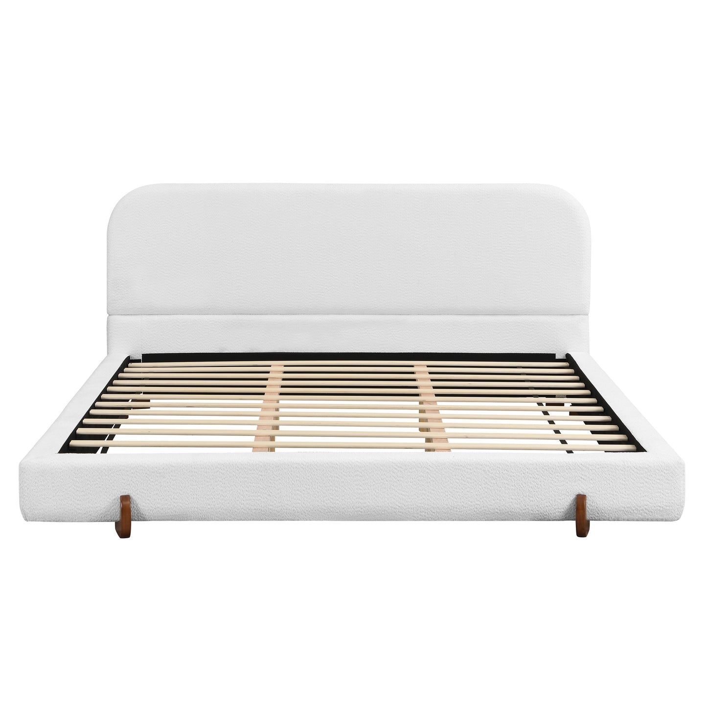 Luna Velvet Platform California King Bed, Soft White