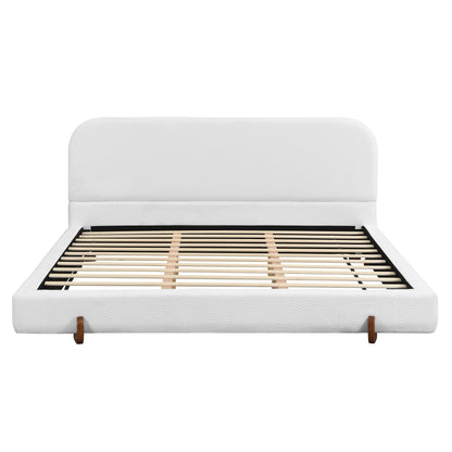 Luna Velvet Platform California King Bed, Soft White