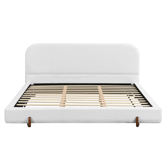 Luna Velvet Platform California King Bed, Soft White