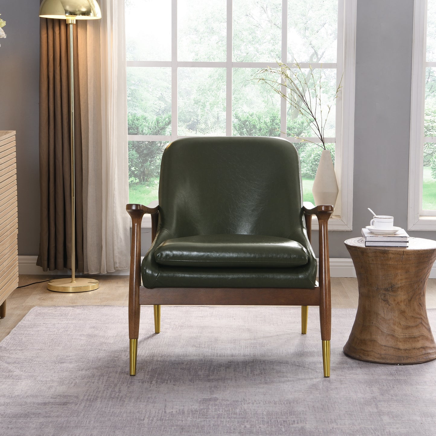 Kova Mid-Century Faux Leather Accent Chair
