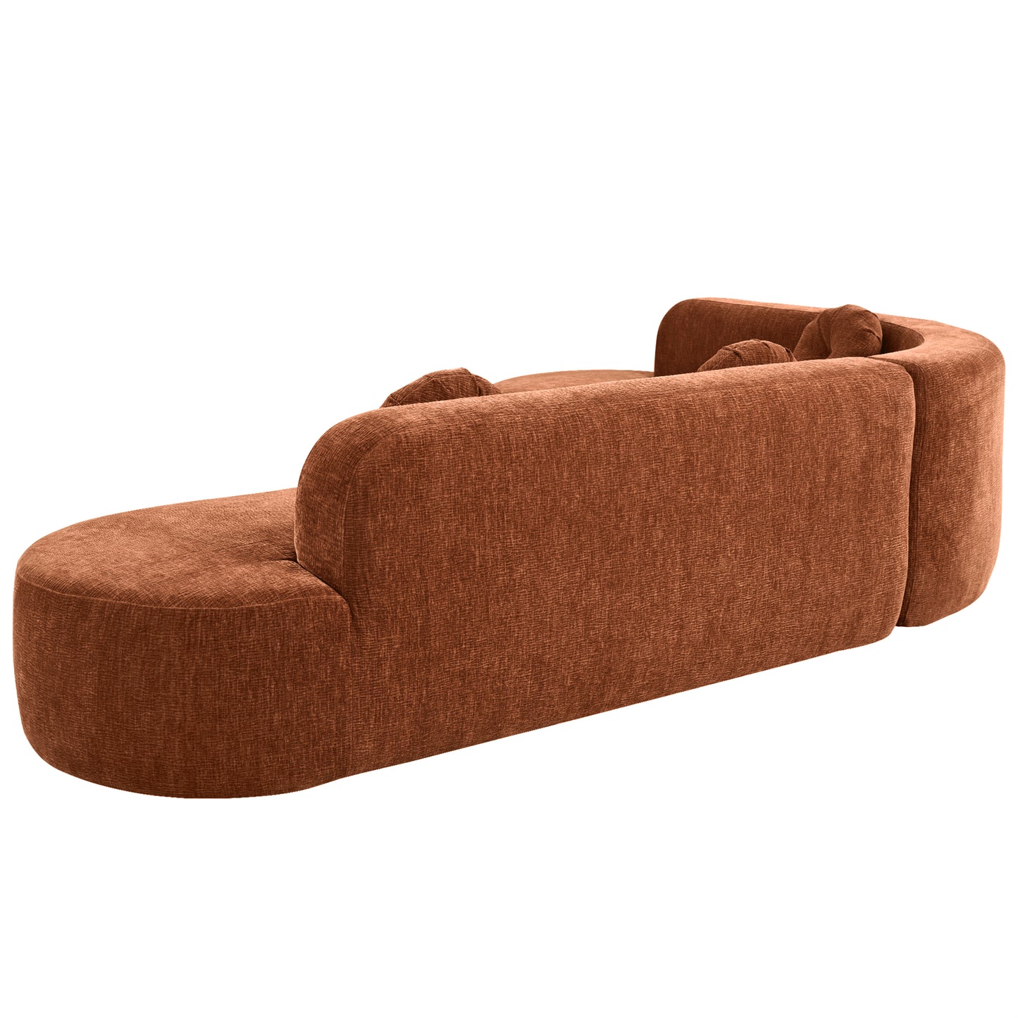 122” Modern Curved 4-Seat Sectional With Accent Pillows, Burnt Orange