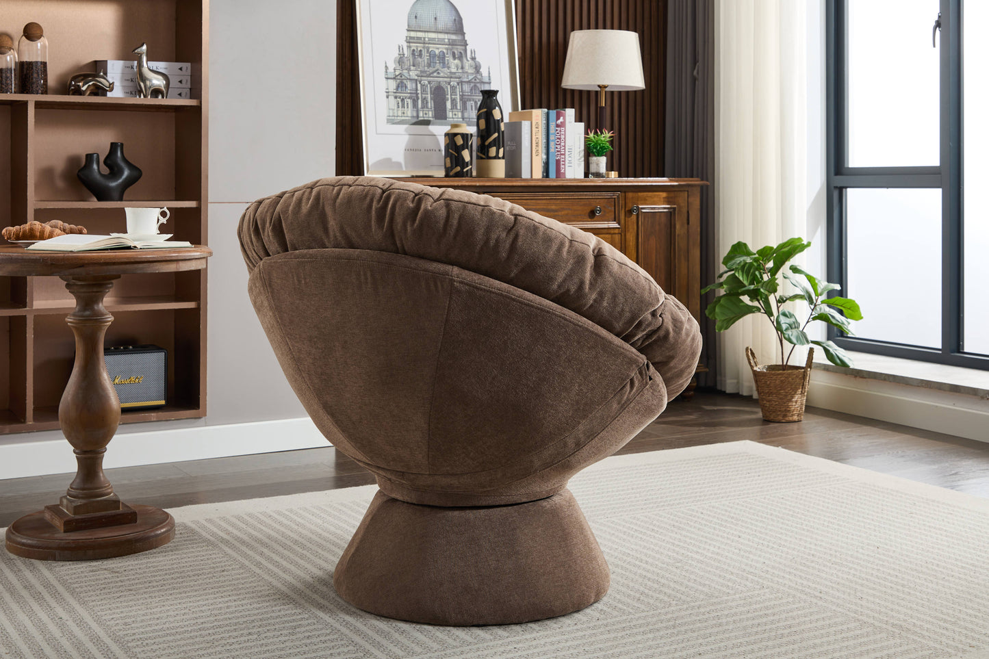 Oversized Papasan Swivel Accent Chair, Brown