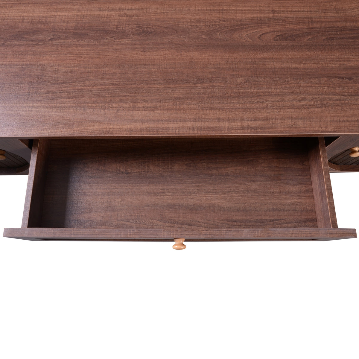 Milo Fluted Rattan Media Credenza, Walnut Brown