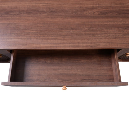Milo Fluted Rattan Media Credenza, Walnut Brown