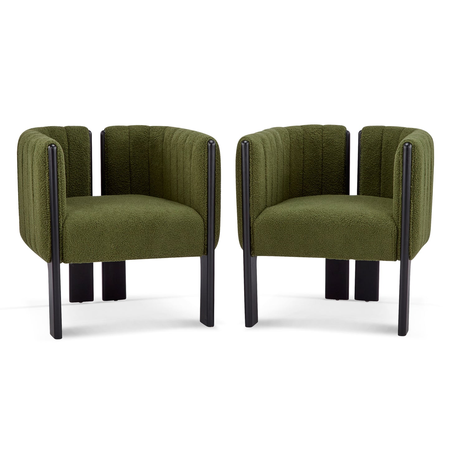 Ori Set of 2 Bouclé Dining Chair, Olive Green