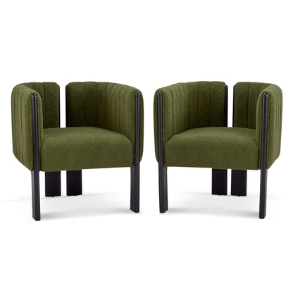 Ori Set of 2 Bouclé Dining Chair, Olive Green