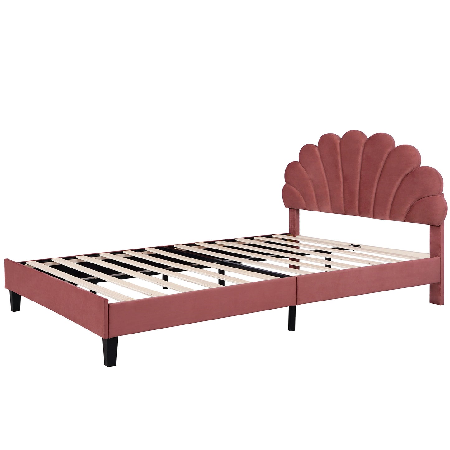 Pearl Velvet Upholstered Platform Queen Bed, Terracotta Red