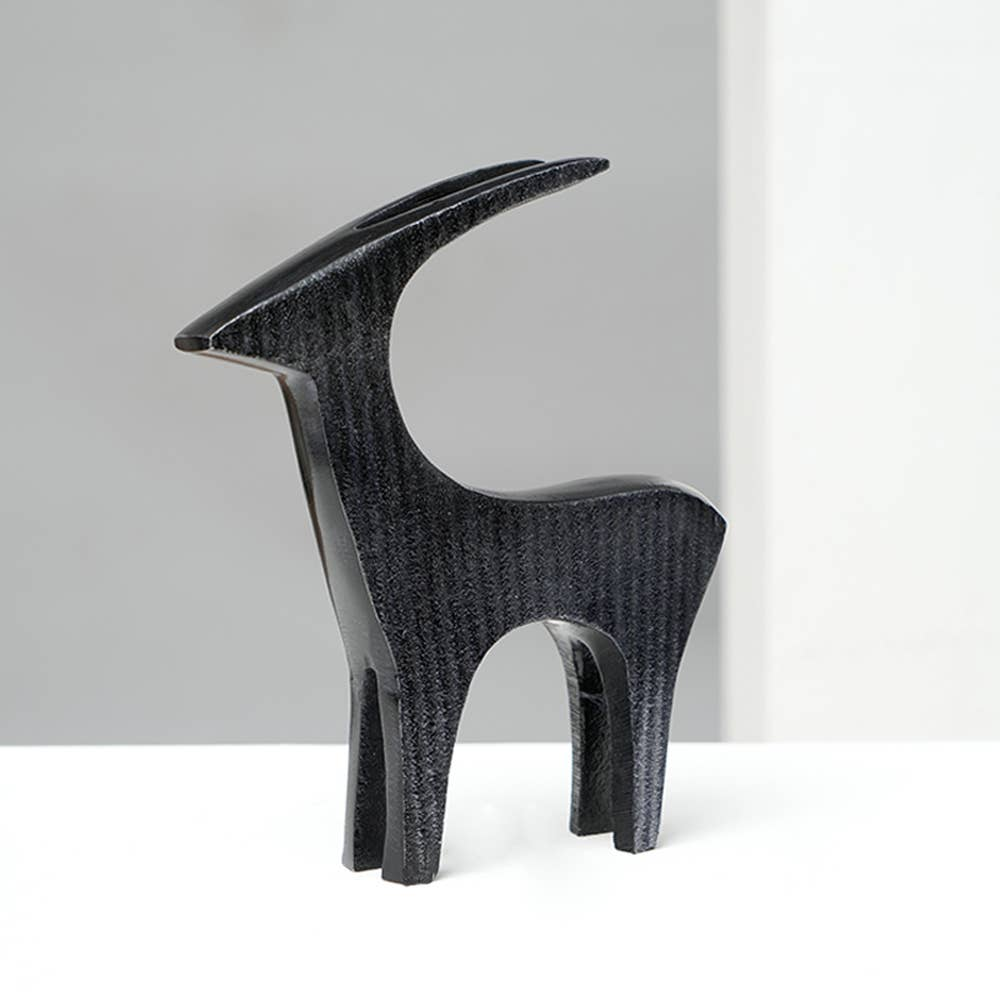 Noir Ribbed Deer Sculptural Accent