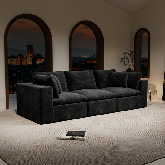 Noir Plush Corduroy Modular Lounge Sofa, Black