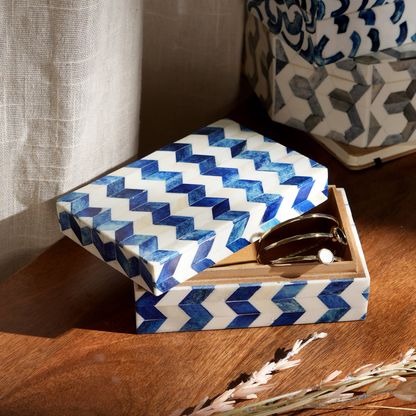 Indigo Chevron Bone Inlay Storage Box