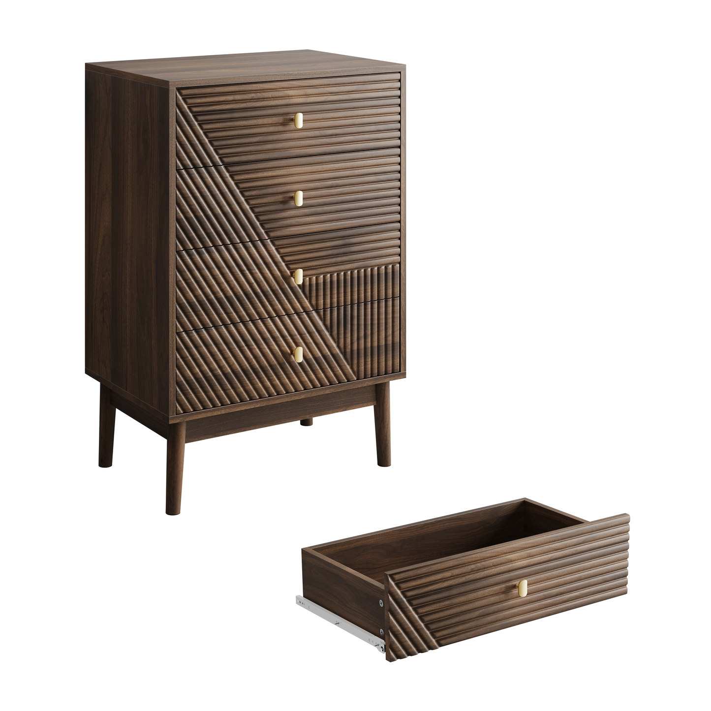 Riven 4-Drawer Walnut Finish Dresser
