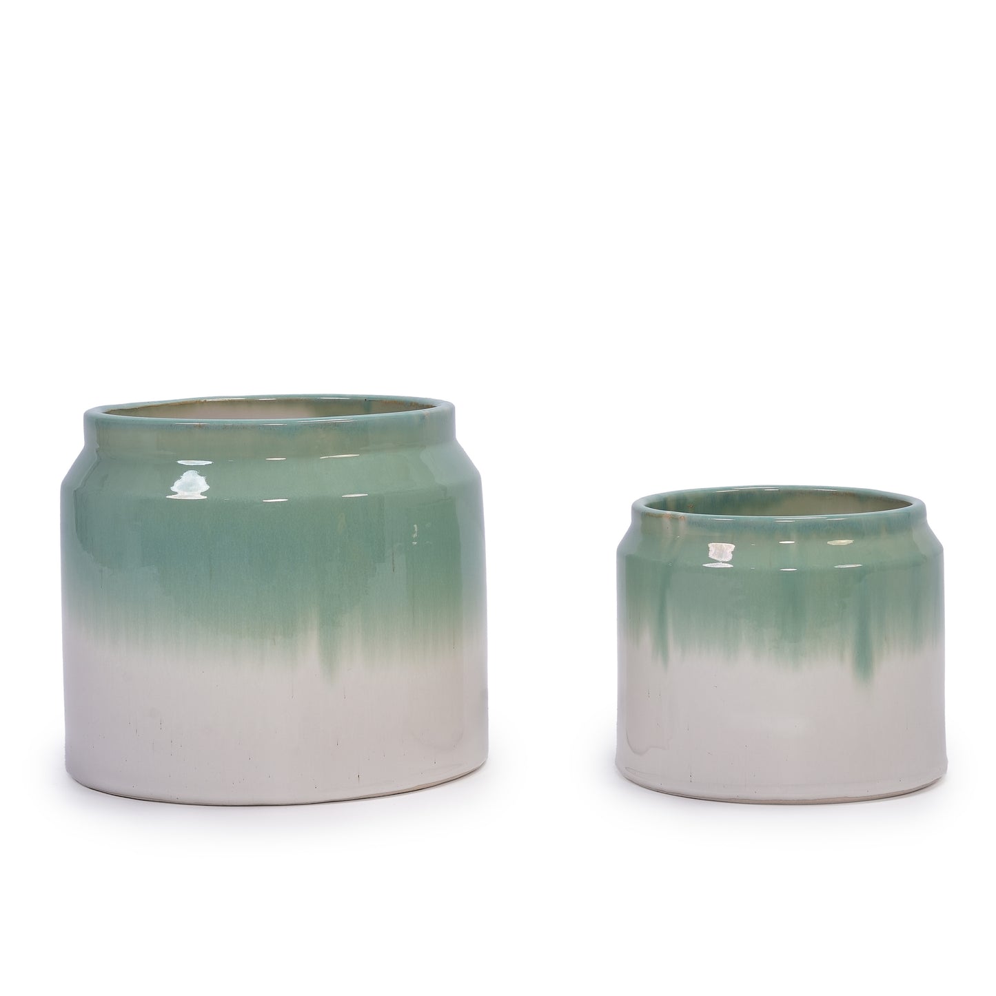 Caspian Drip Glaze Ceramic Planter Set, Green